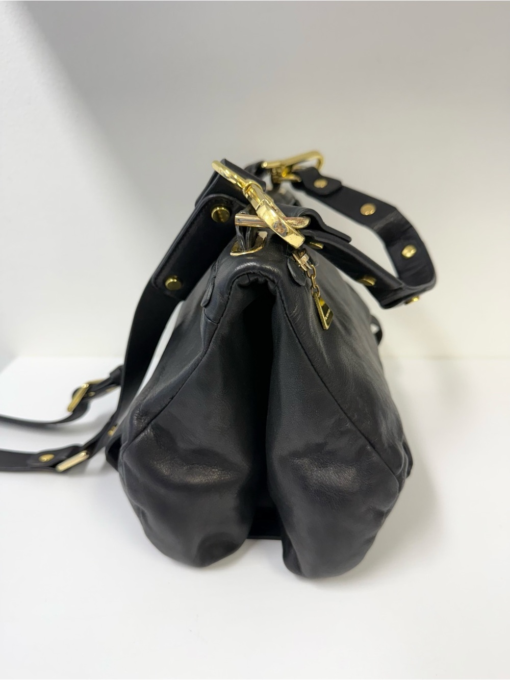 Golden Lane London Black Leather Soave Duo Convertible Shoulder Bag - Picture 5 of 13
